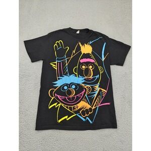 Sesame Street Shirt Mens Large Black Bert Ernie Neon Graphic 2008 TV‎ Show Tee
